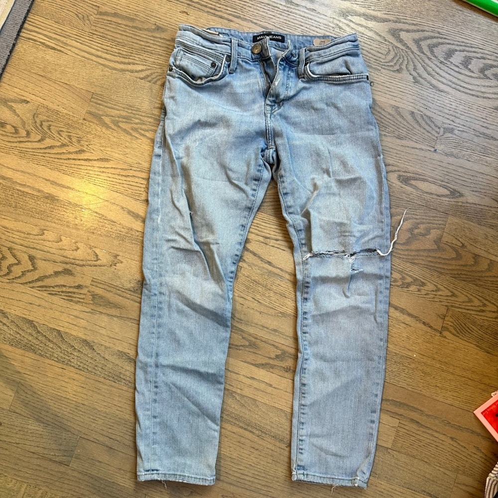 Mavi Jake Slim Leg Jeans Men's 28/28 Distressed Ripped Light Wash Denim